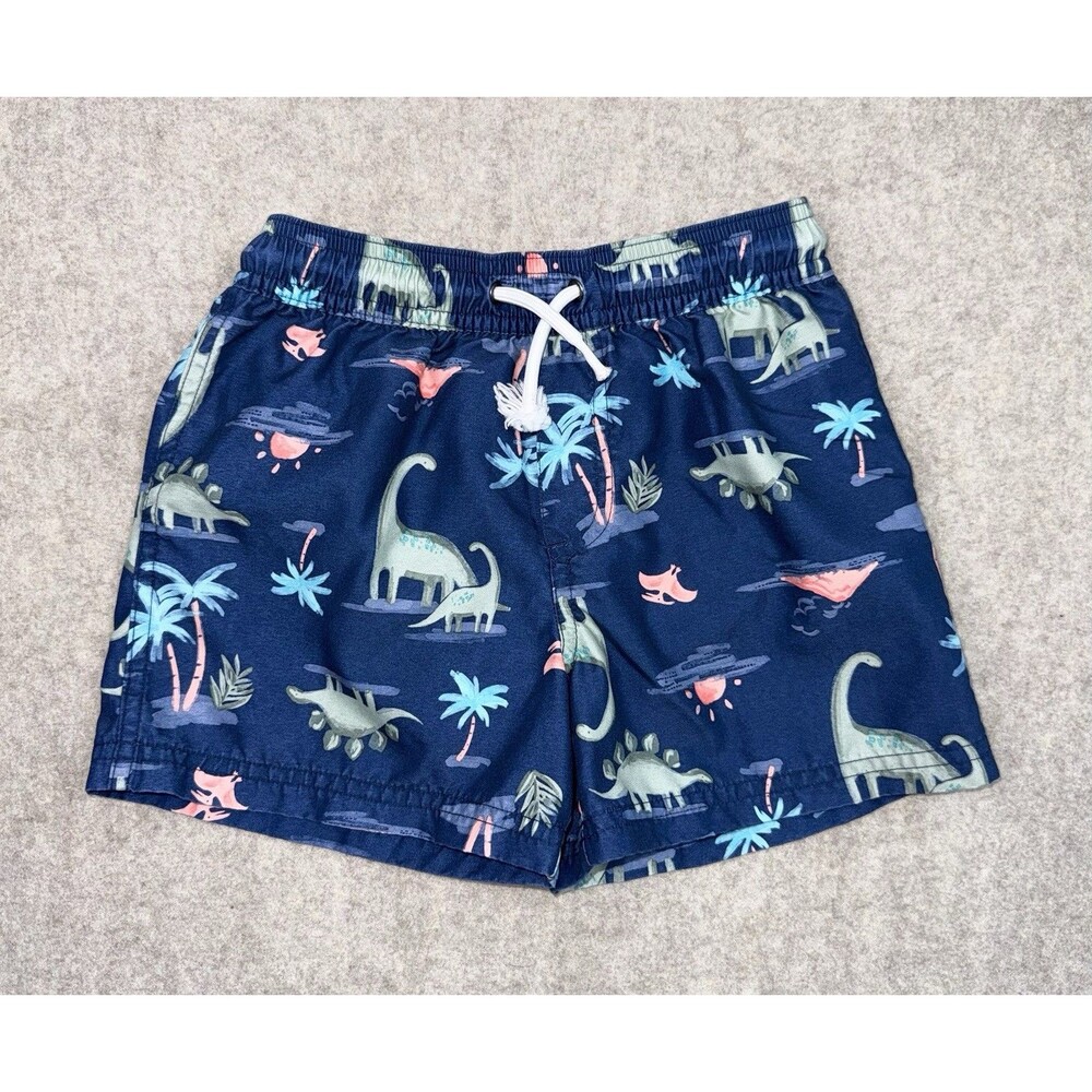 Carters Boys 5T Blue Dino Swim Trunks Liner Drawstring